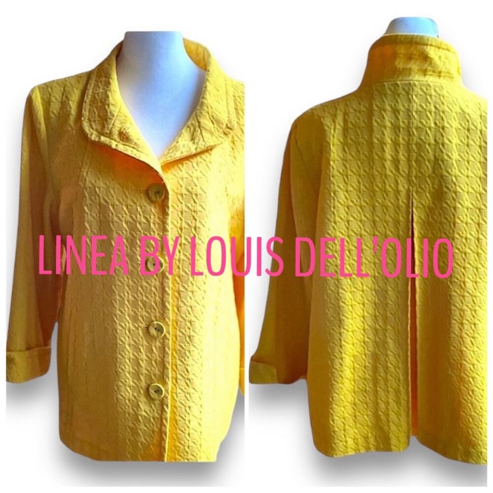 LINEA BY LOUIS DELL’ OLIO Brilliant Yellow Textured Swing Blazer cuff sleeves L